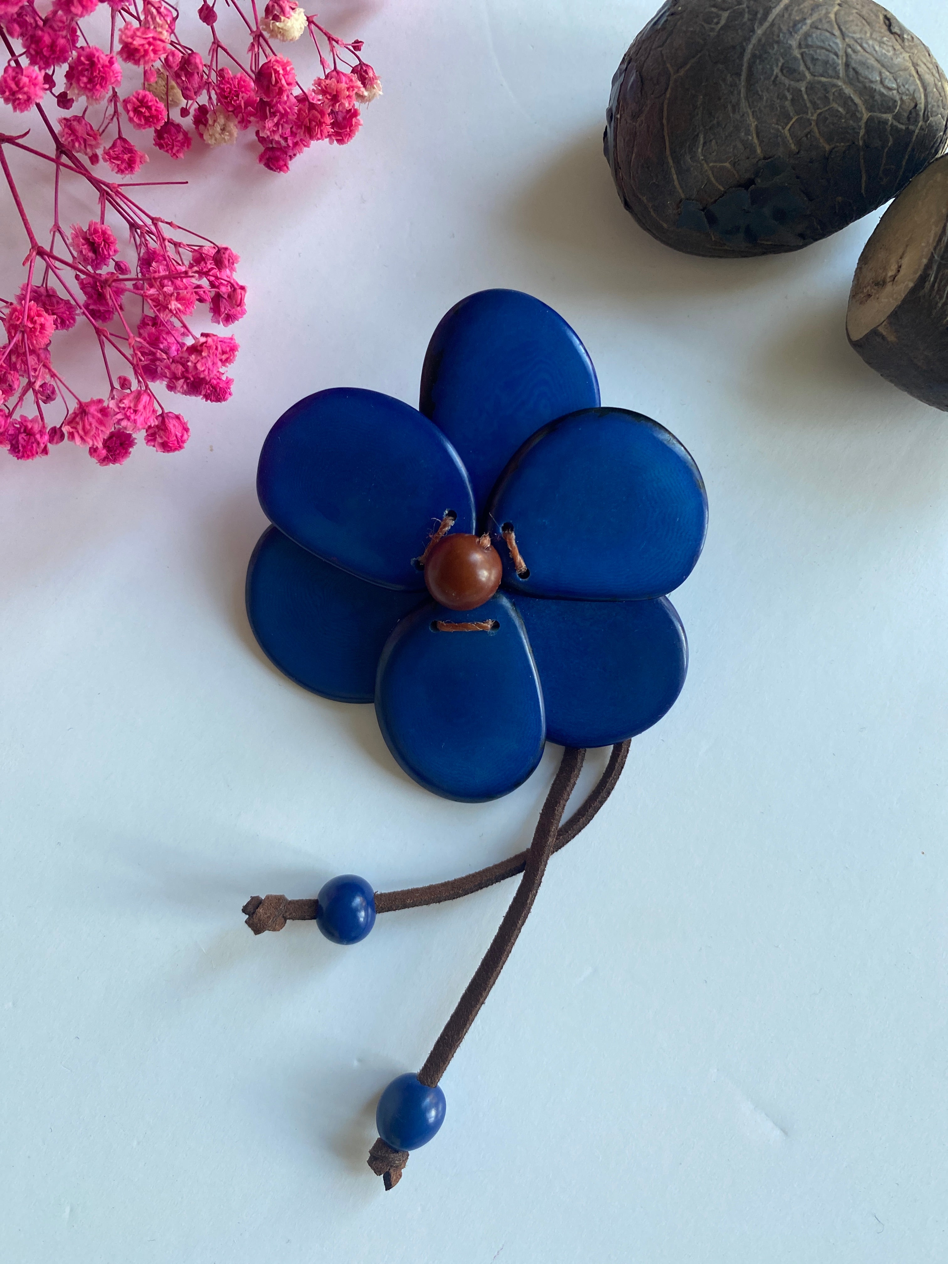Royal Blue Tagua Brooch